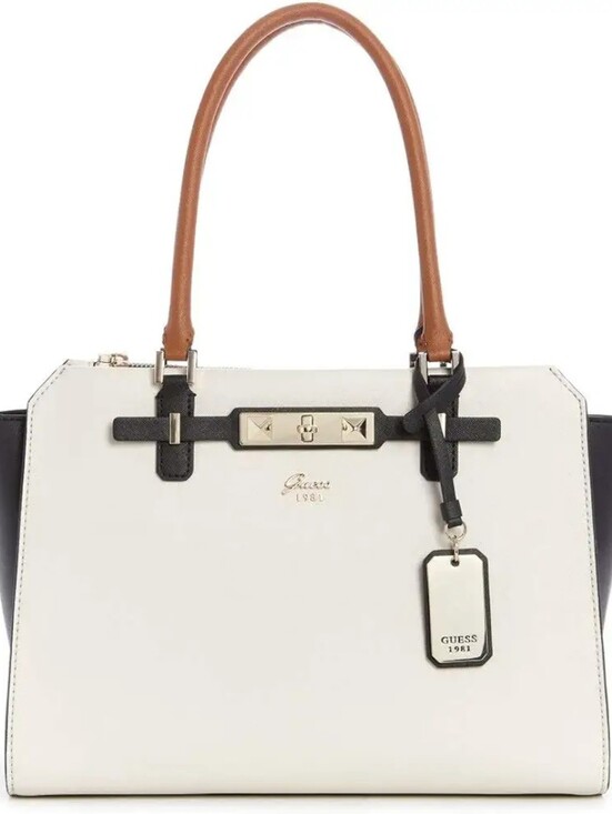 Guess Handbags - GUESS Cherie Status Carryall Satchel Colorblock Black White